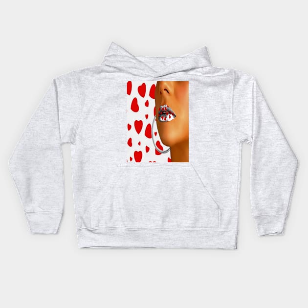 Lips in red hearts Kids Hoodie by YamyMorrell